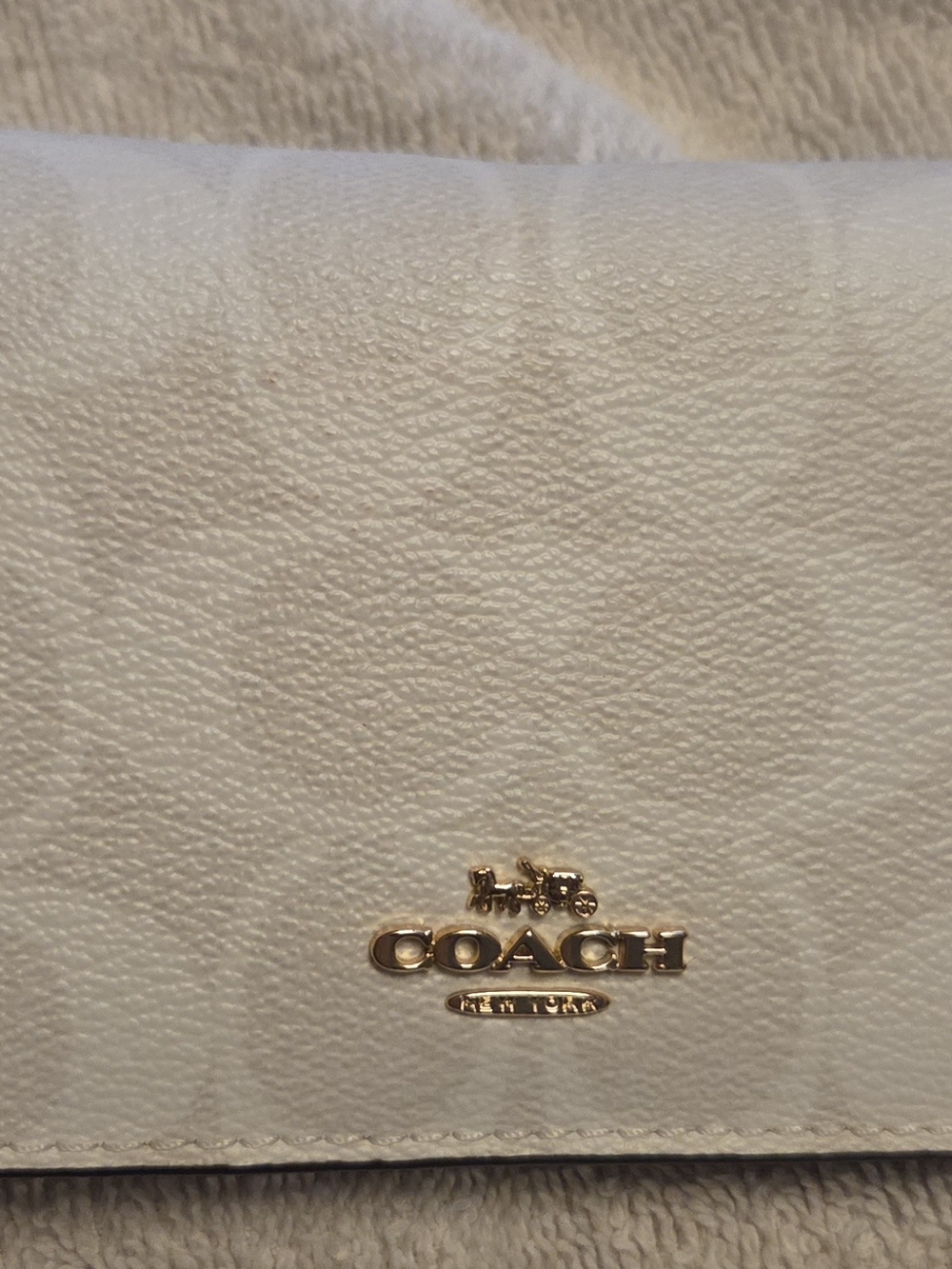 Coach White Checkbook Cover with Gold Logo Accent